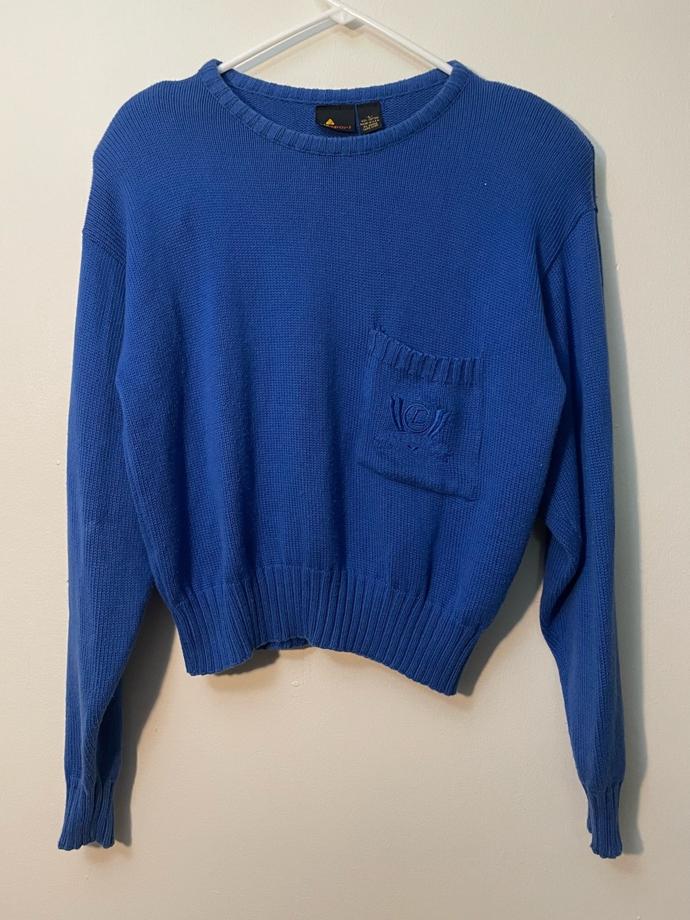 VTG 90s Women’s Lizsport Liz Claiborne Blue Knit Pocket Sweater, USA Made
